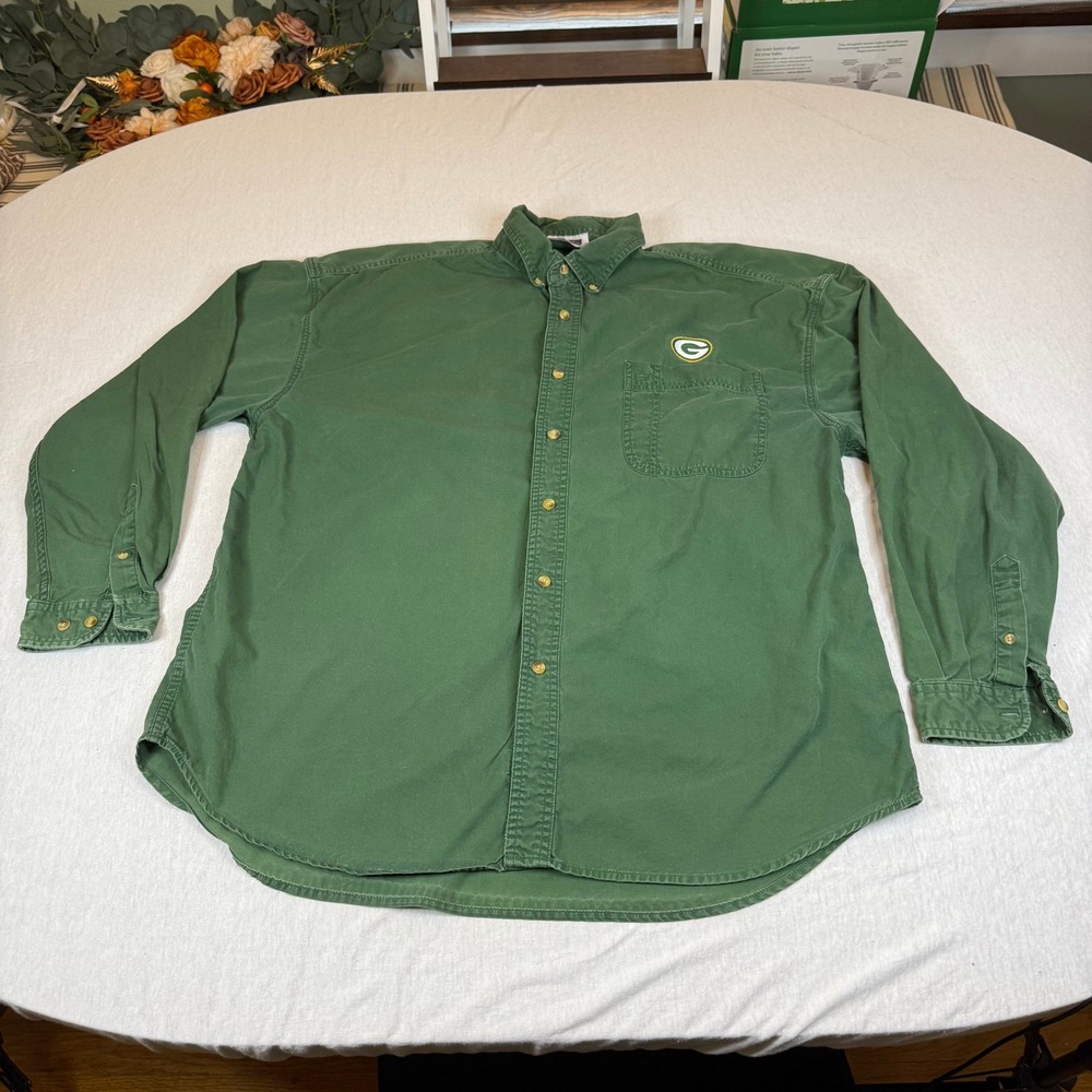 Green Bay Packers Long Sleeve Button Up Shirt Men's‎ XL Green Cotton NFL